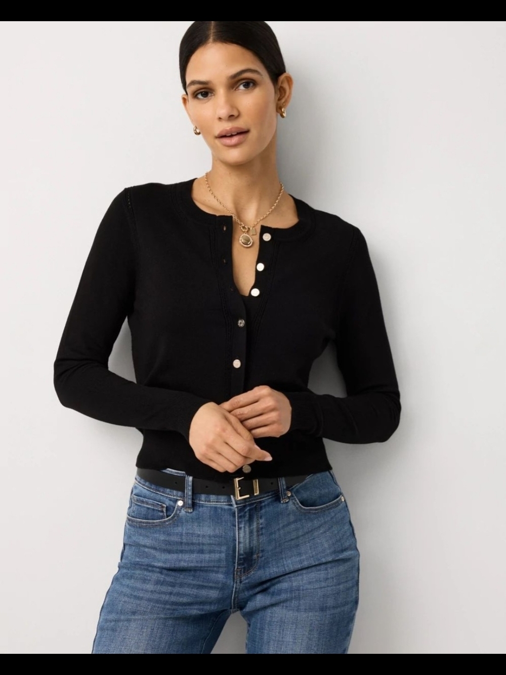 WHITE HOUSE BLACK MARKET  Snap-Button Long Sleeve Cardifan